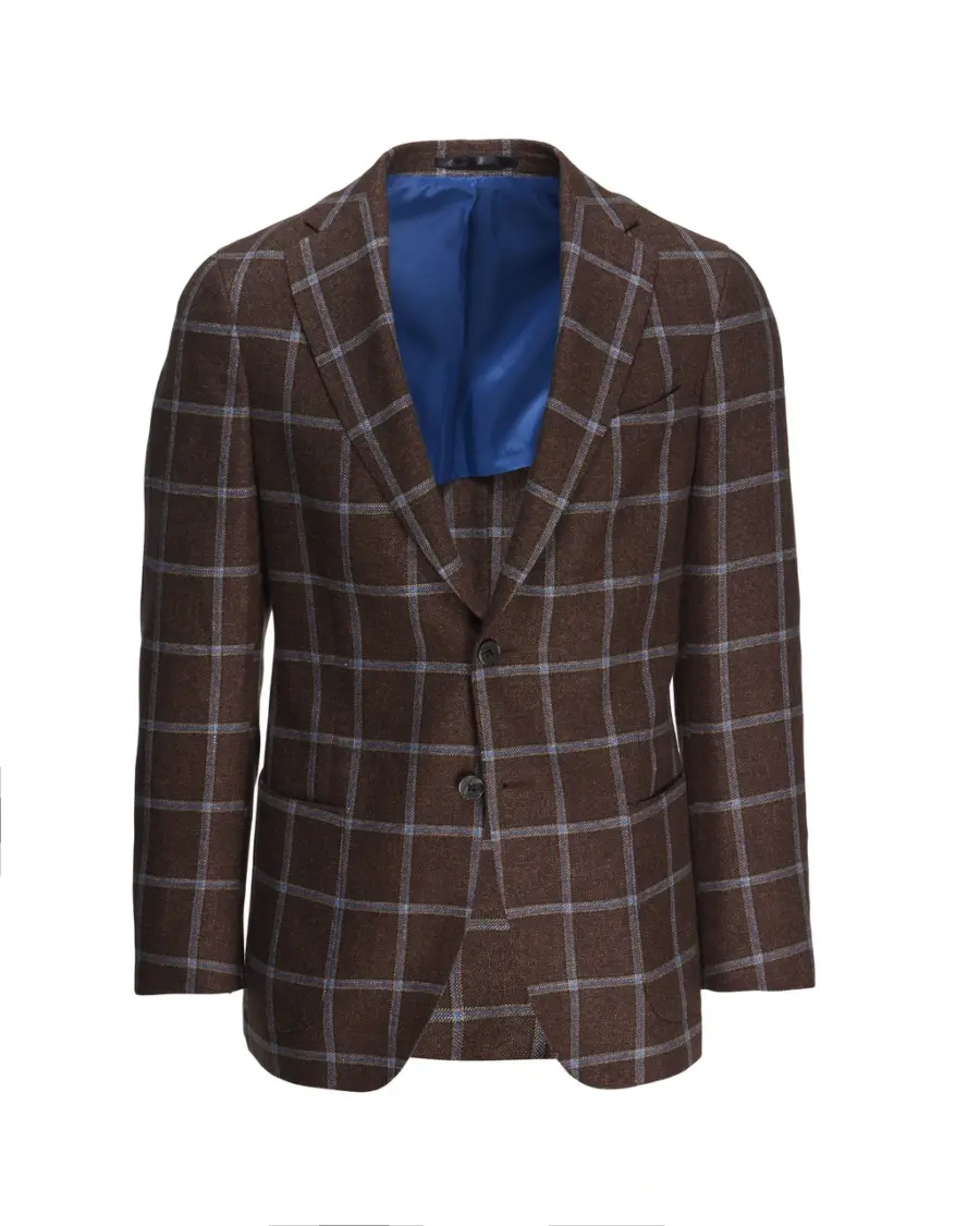 Brown DUBLIN checkered jacket made of wool, linen, and silk.