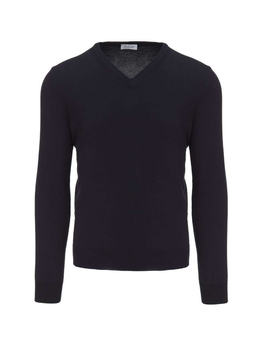 Granatowy sweter bawełniany V- neck